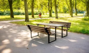 Fabricante mesas picnic de madera con bancos incorporados Dionizos